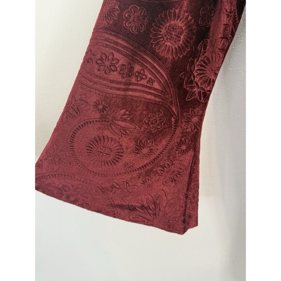 Soft Surroundings Burgundy Velvet Tunic Top L Embroidered Beaded Boho Holiday - Picture 7 of 8